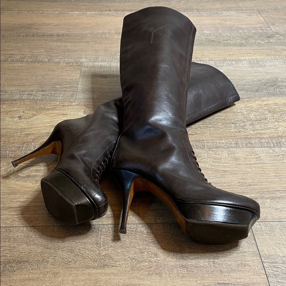 Yves Saint Laurent YSL Brown Tribute platform knee High Heeled Leather Boots 40 - Picture 8 of 17